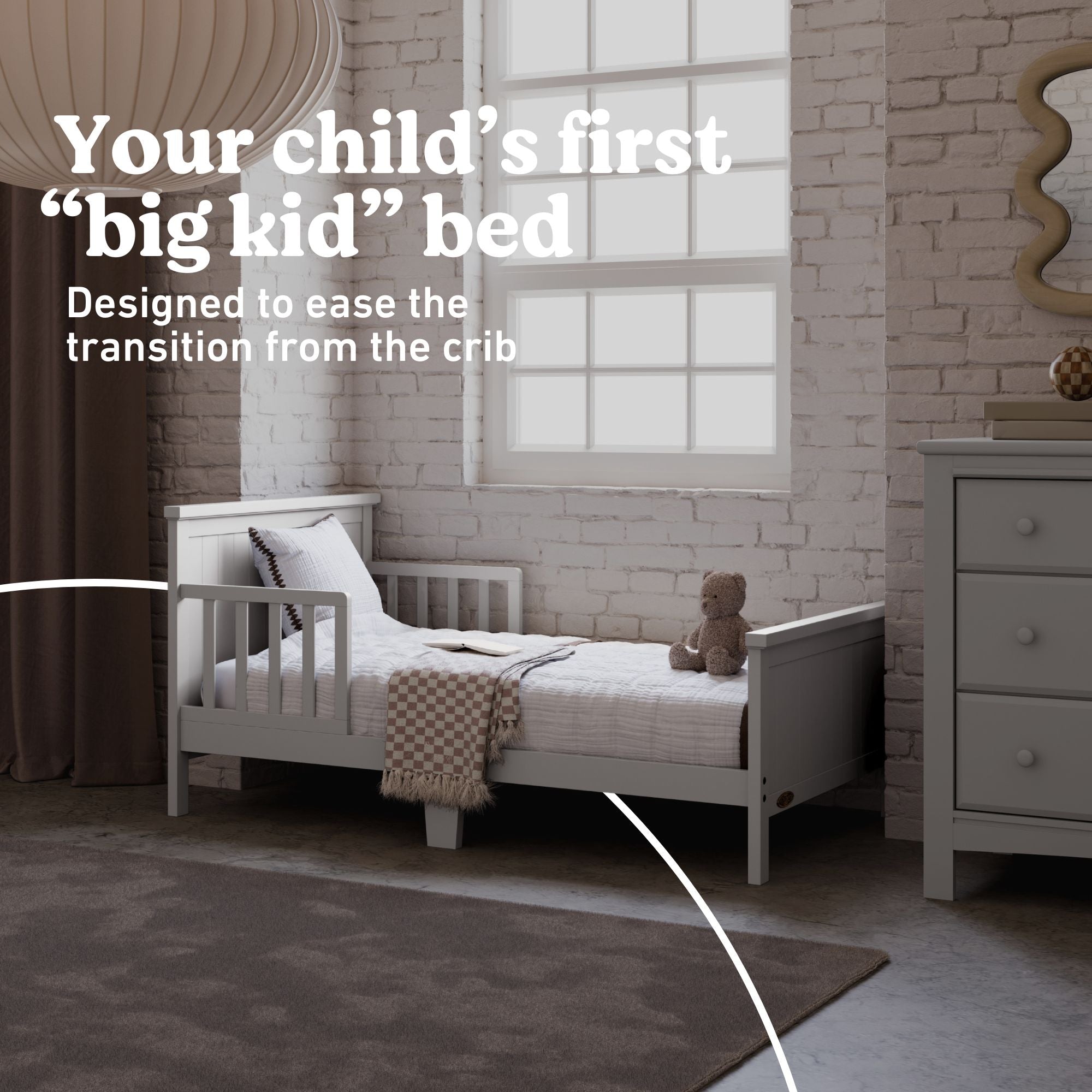 Bailey pebble gray toddler bed callout