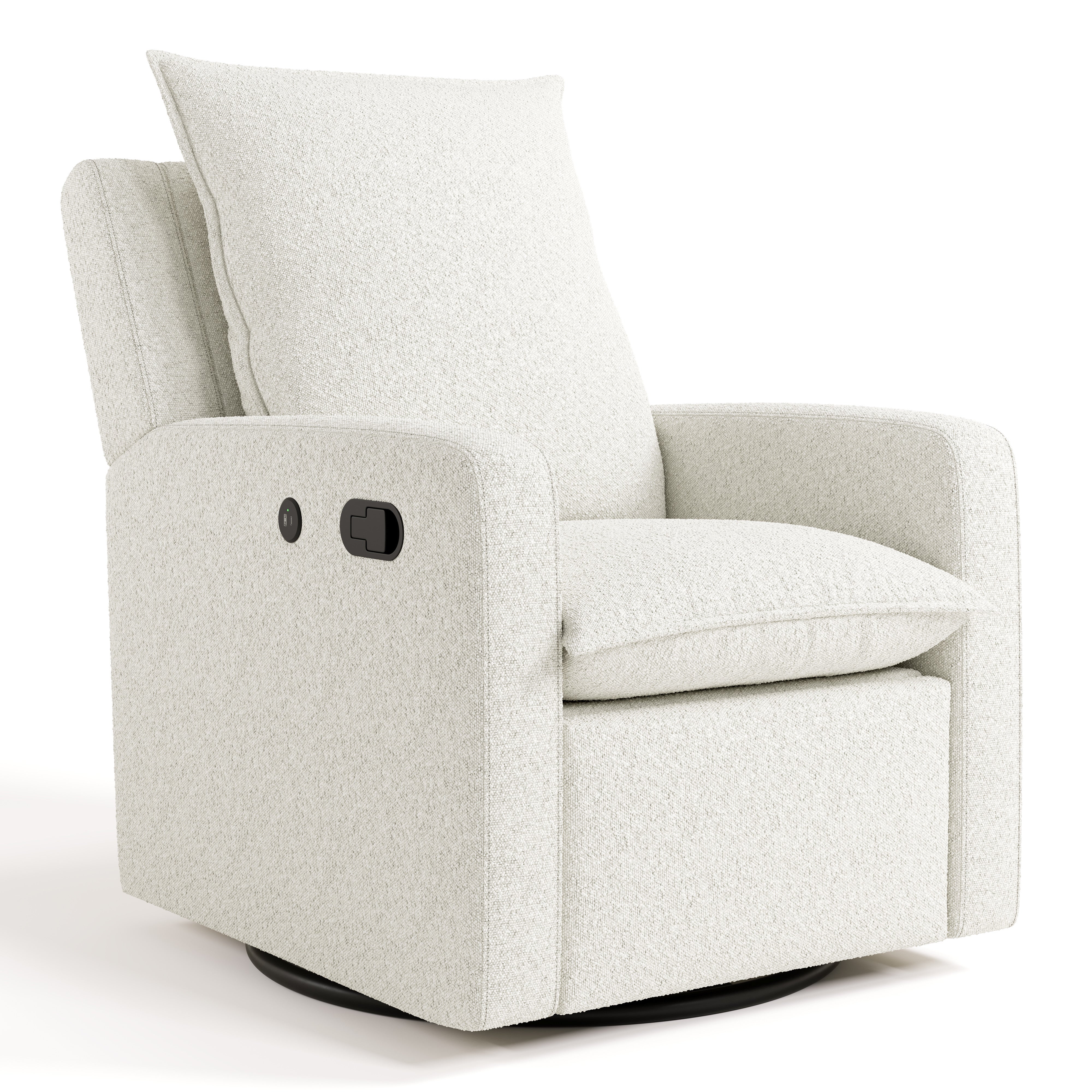 timeless ivory boucle glider angle view