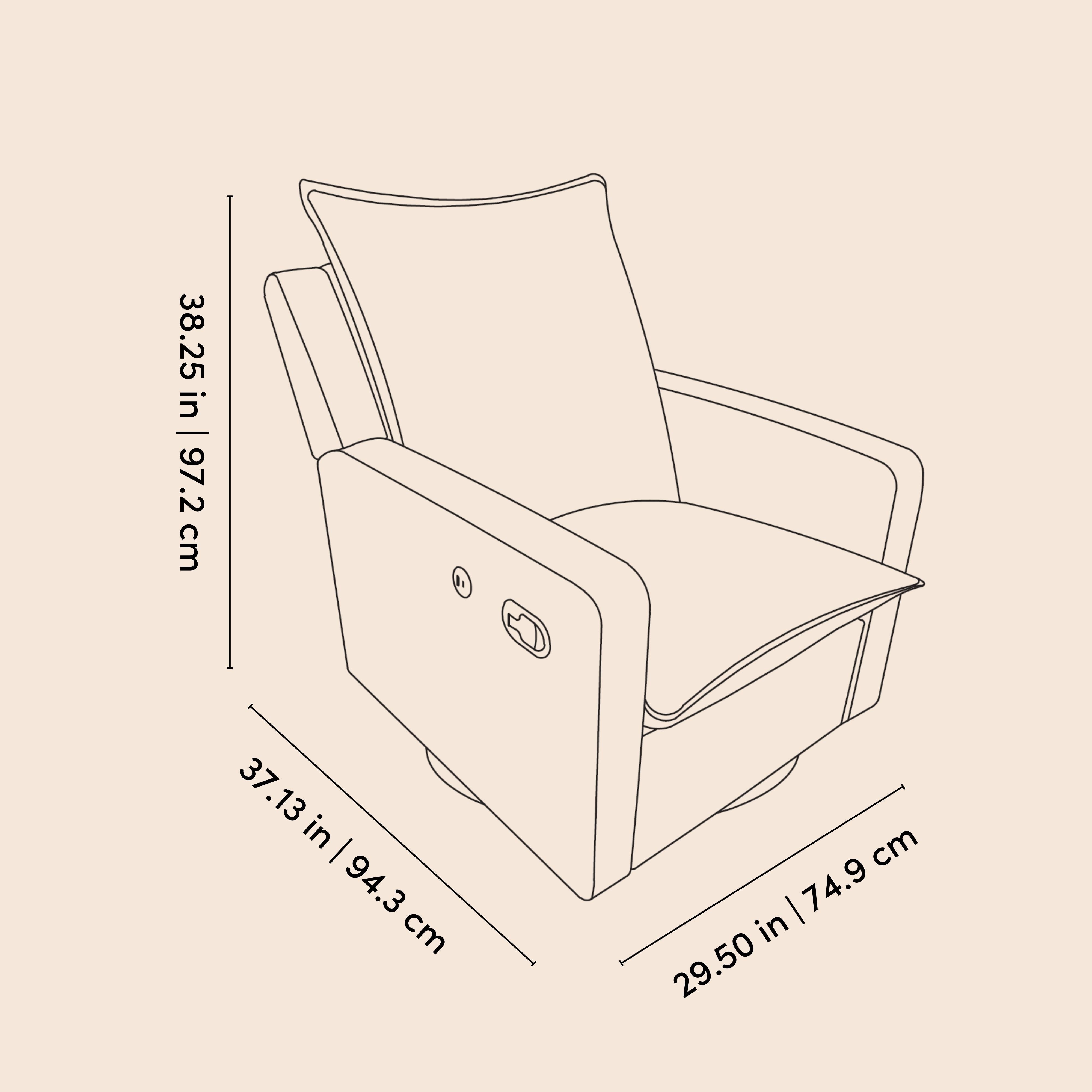 Timeless recliner line drawing with dimensions