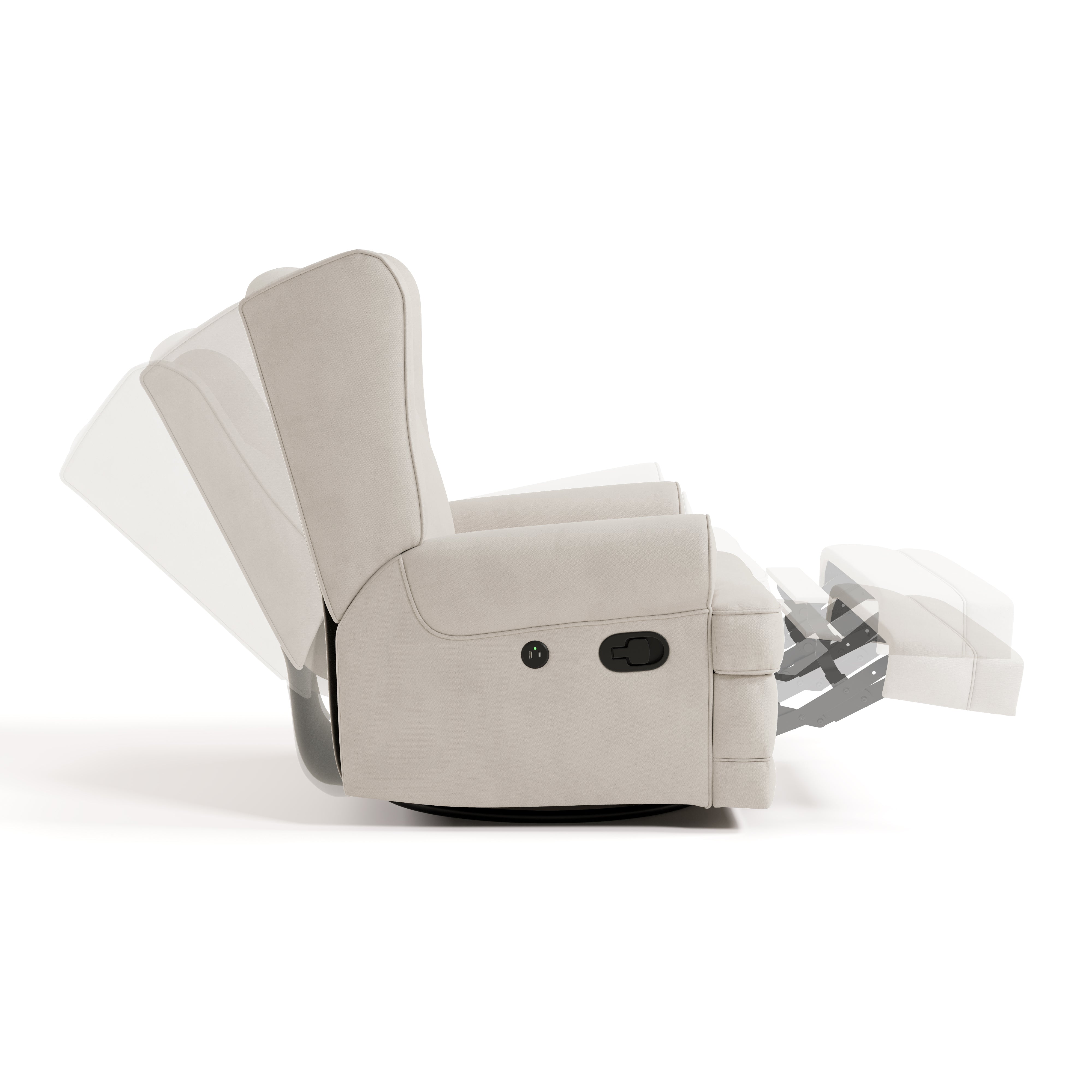 serenity ivory glider side view with reclined position shadows
