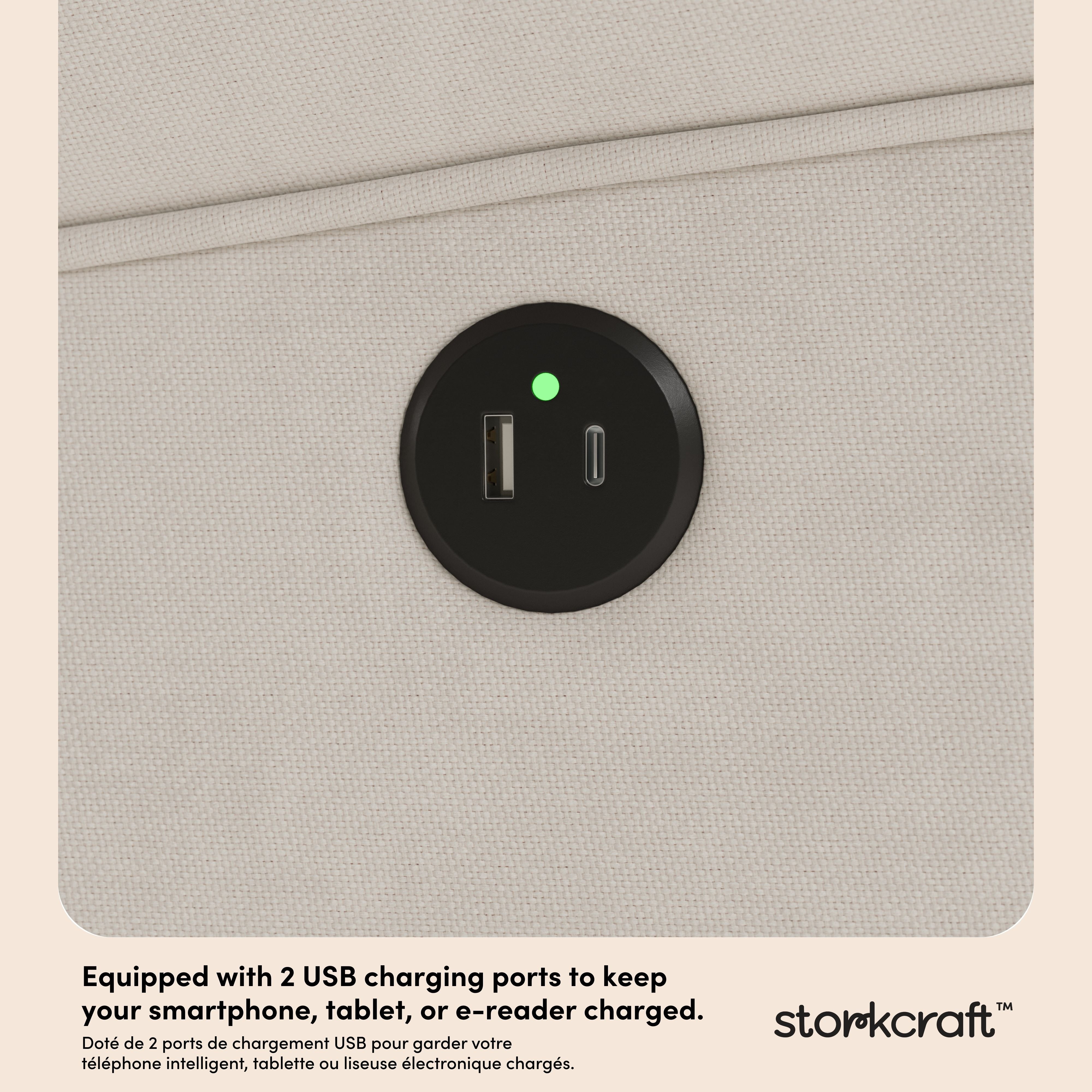 Serenity ivory recliner dual USB ports callout