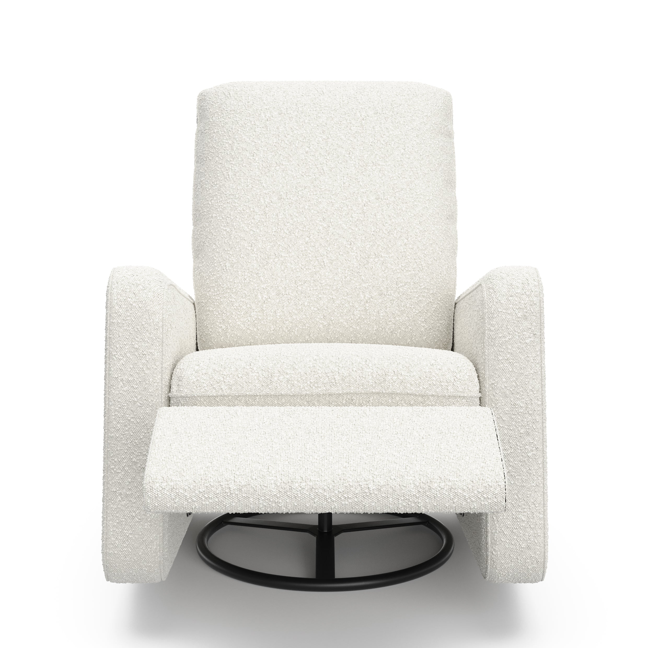 Teddi ivory boucle power recliner front view with leg rest up