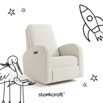Santa Monica ivory boucle recliner with black doodles overlaid on image
