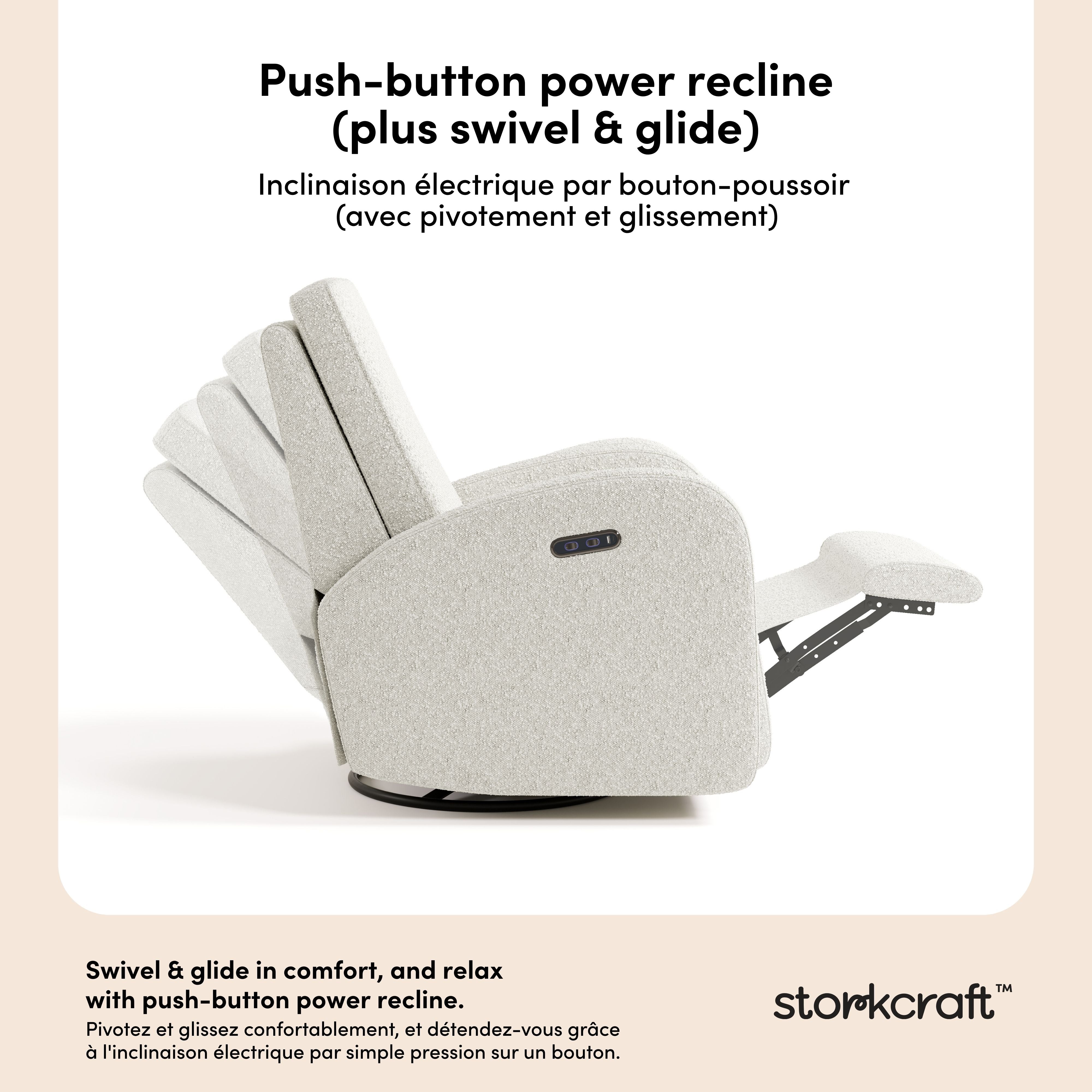 Santa Monica ivory boucle recliner power recline callout