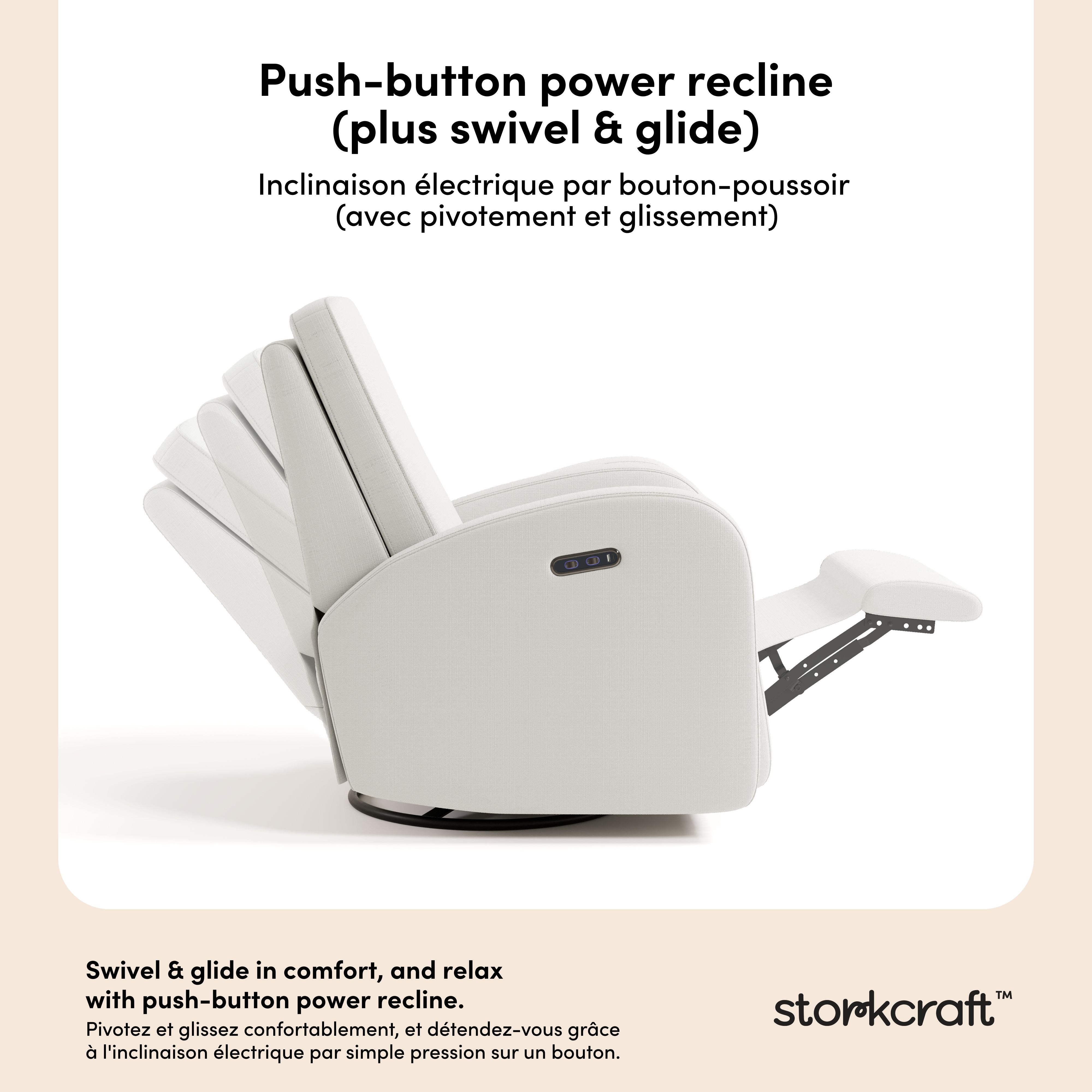 Santa Monica ivory basketweave recliner power recline callout