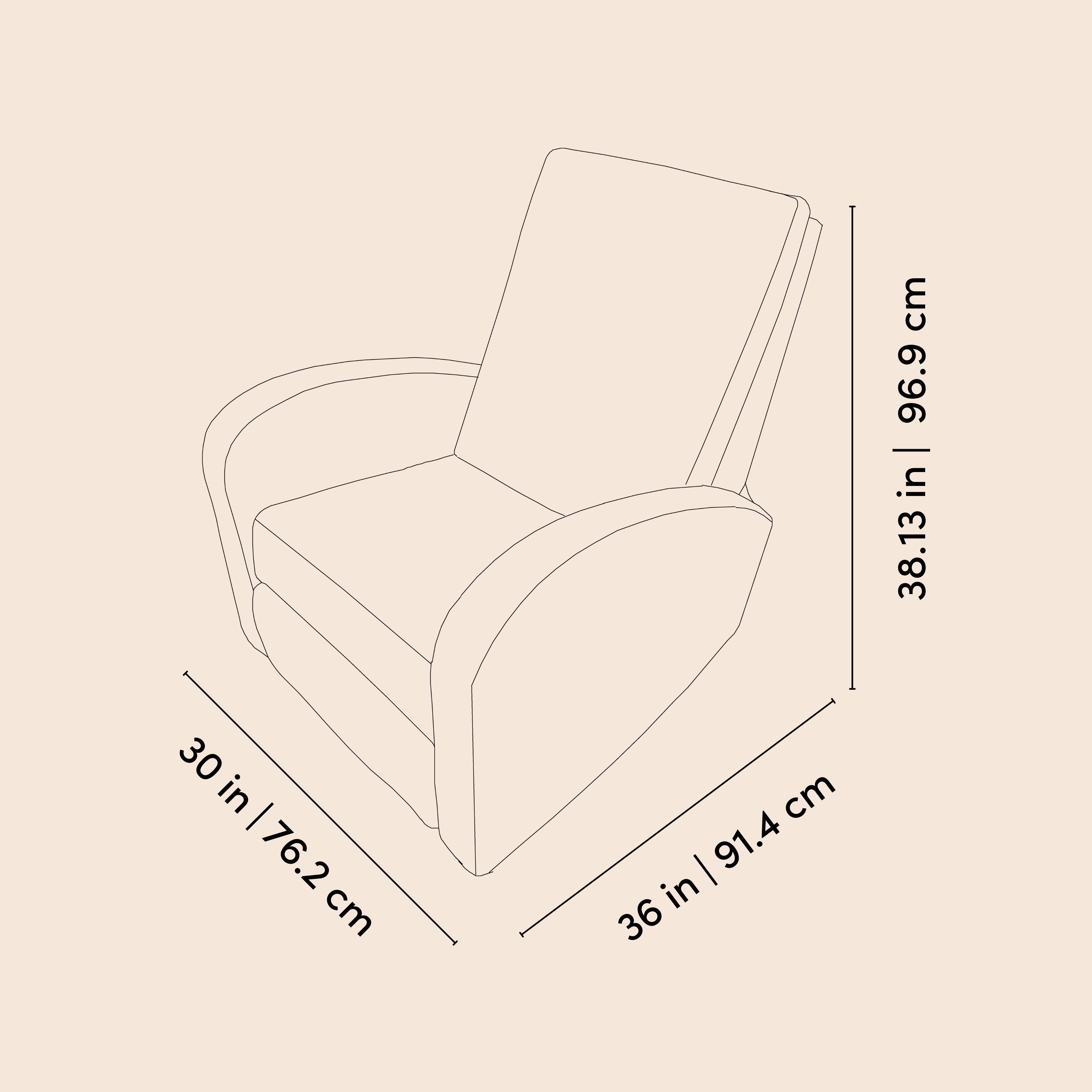 Santa Monica recliner line drawing with dimensions