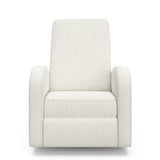 Front view of an ivory boucle reclining glider