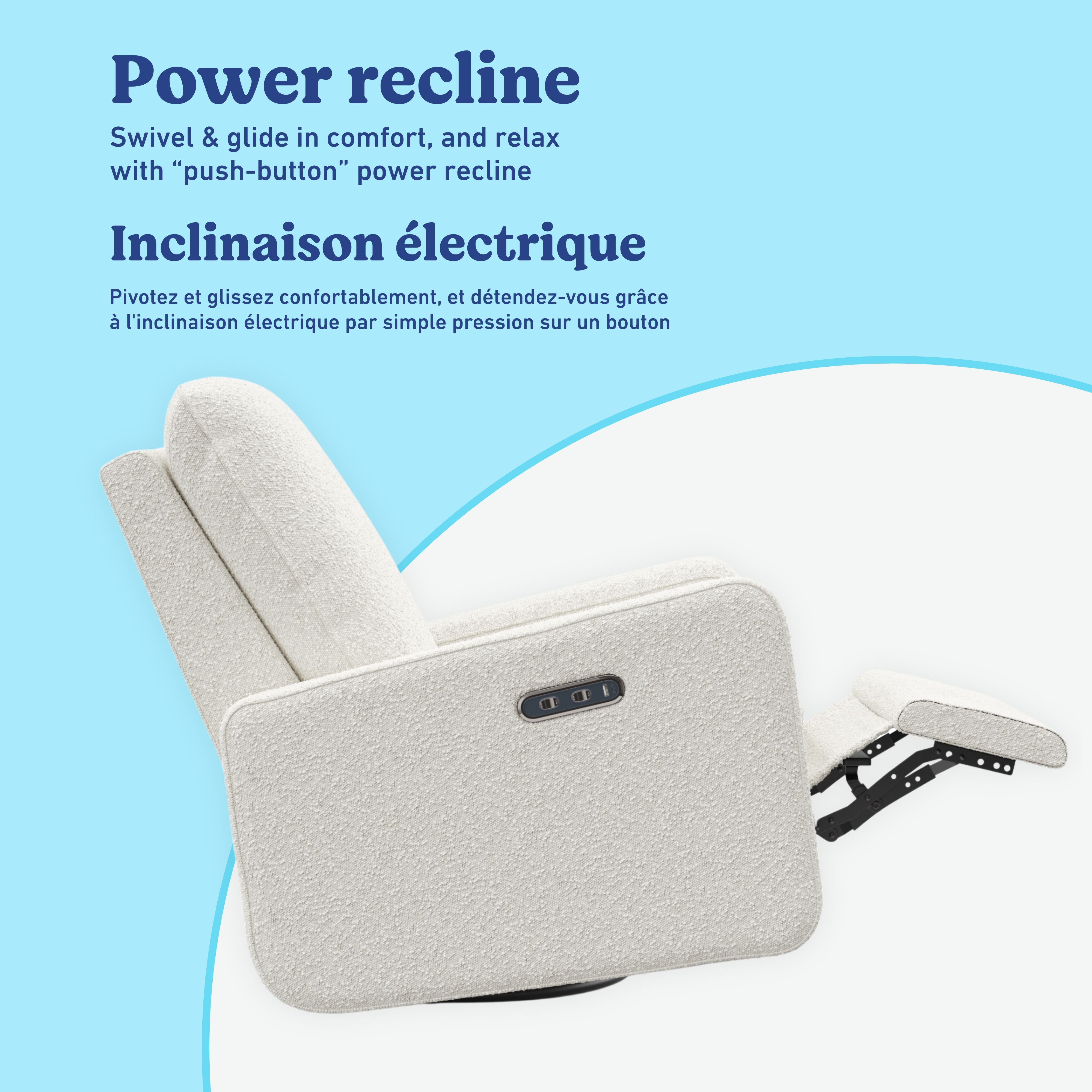 Teddi ivory boucle power recliner power recline callout