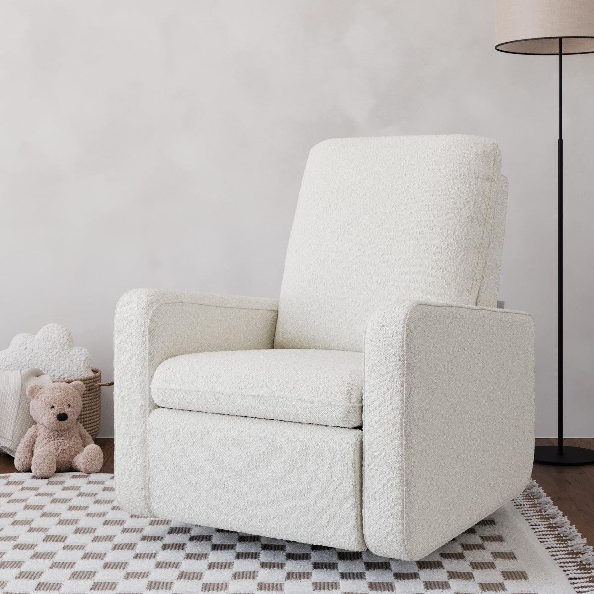 Teddi ivory boucle power recliner in nursery