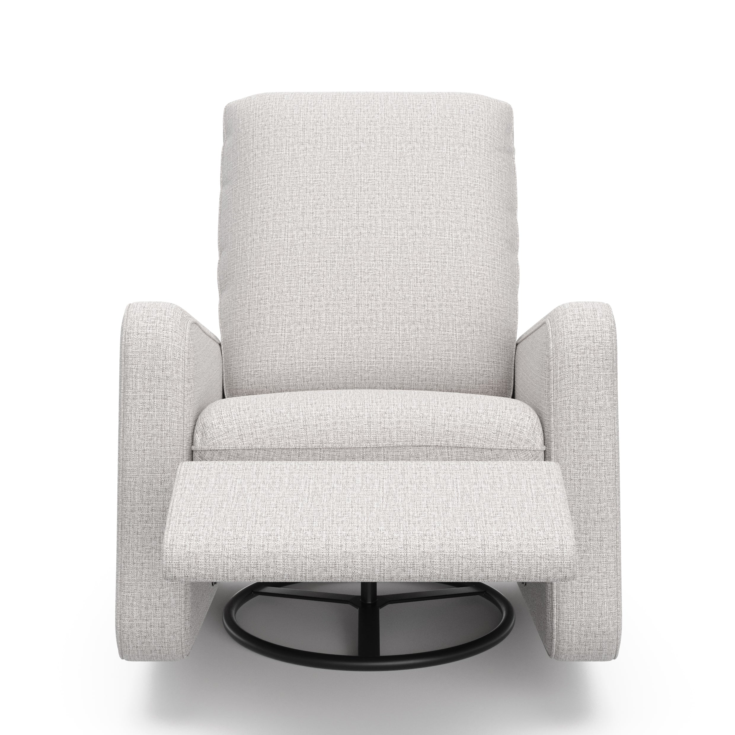 Teddi steel basketweave power recliner front view with leg rest up
