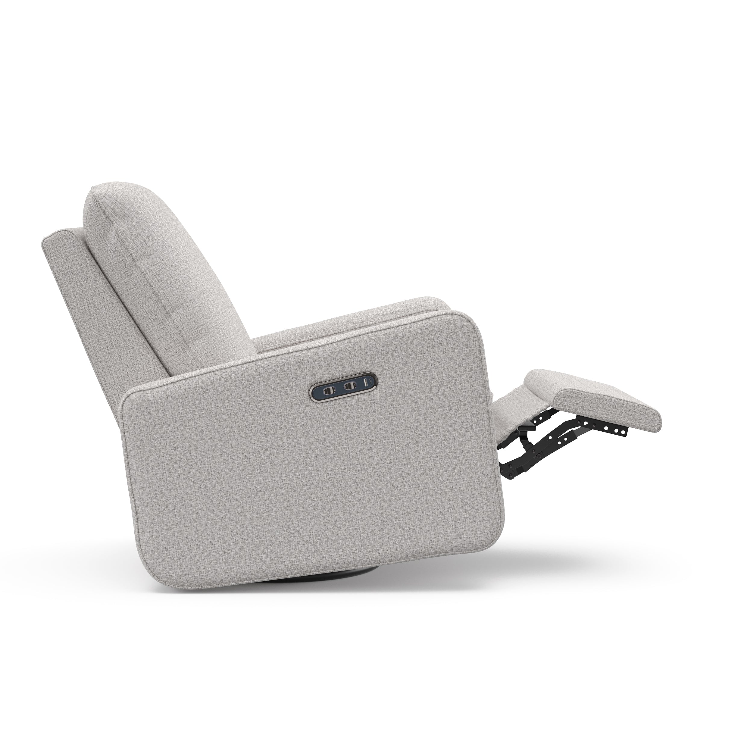 Teddi steel basketweave power recliner side view with leg rest up