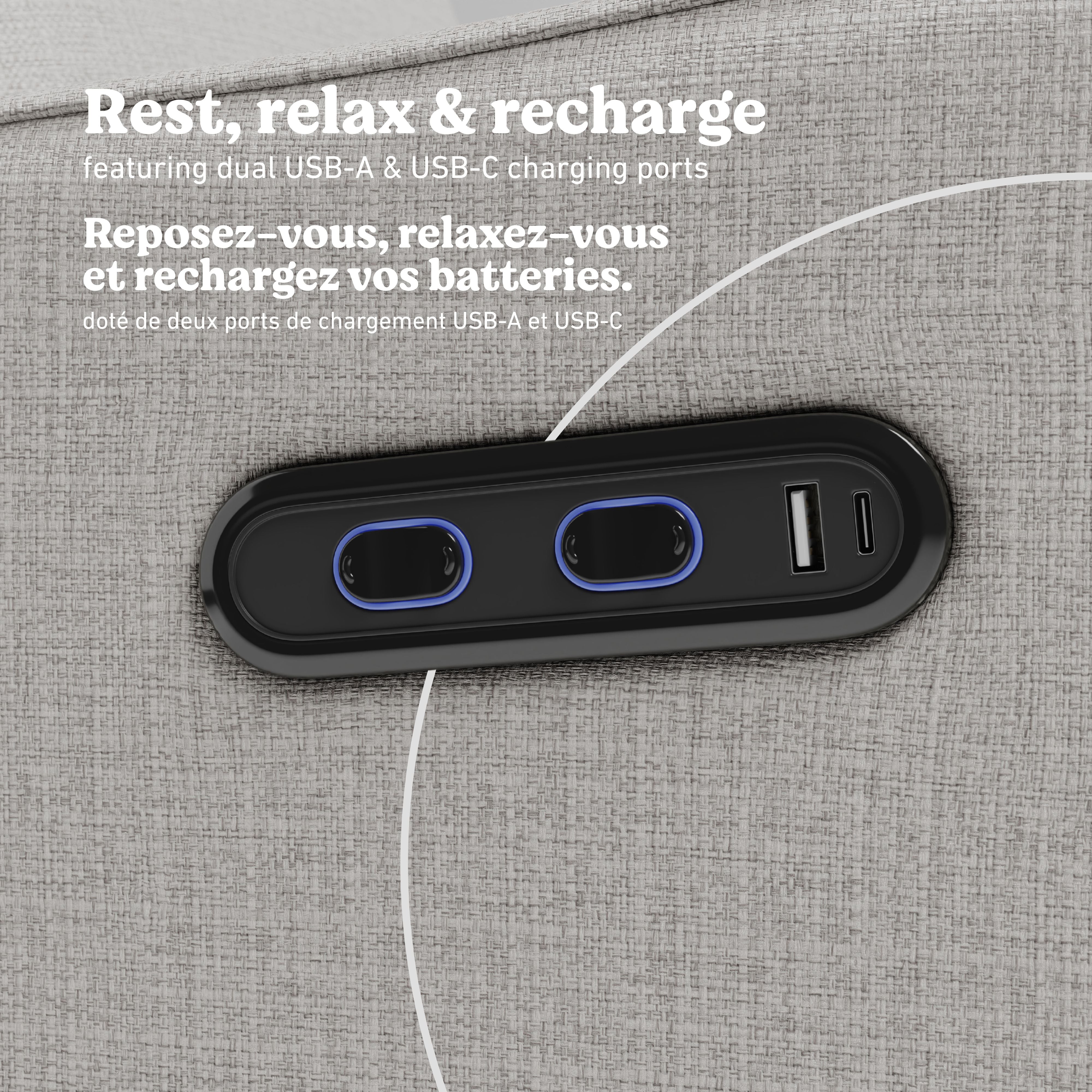 Teddi steel basketweave power recliner dual USB ports callout