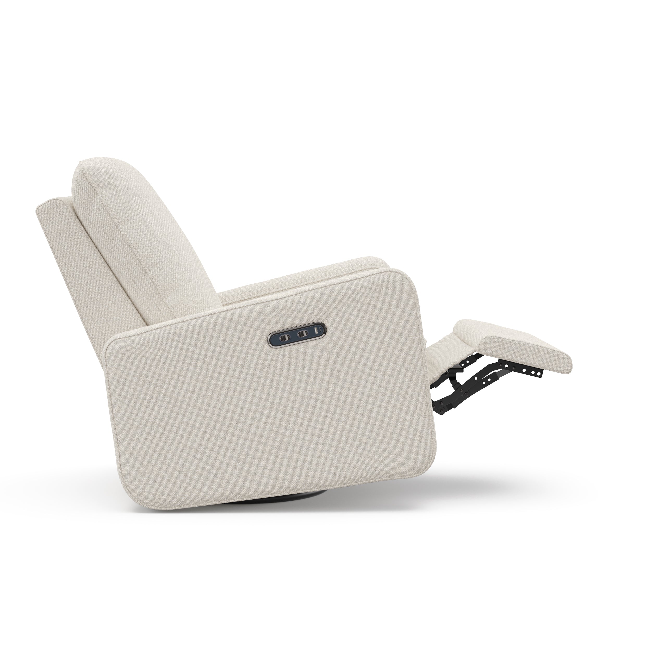 Teddi dune basketweave power recliner side view with leg rest up