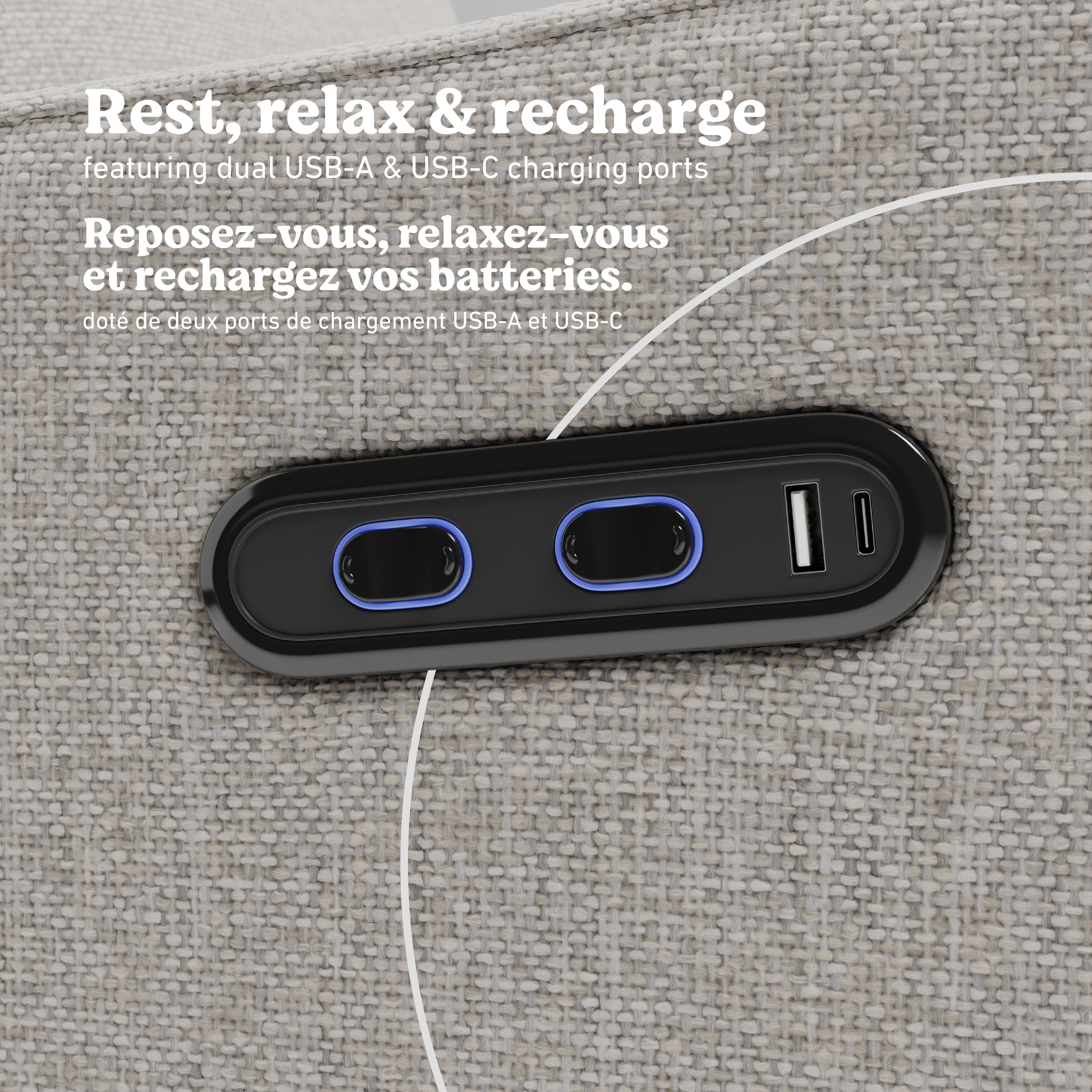 Teddi dune basketweave power recliner dual USB ports callout