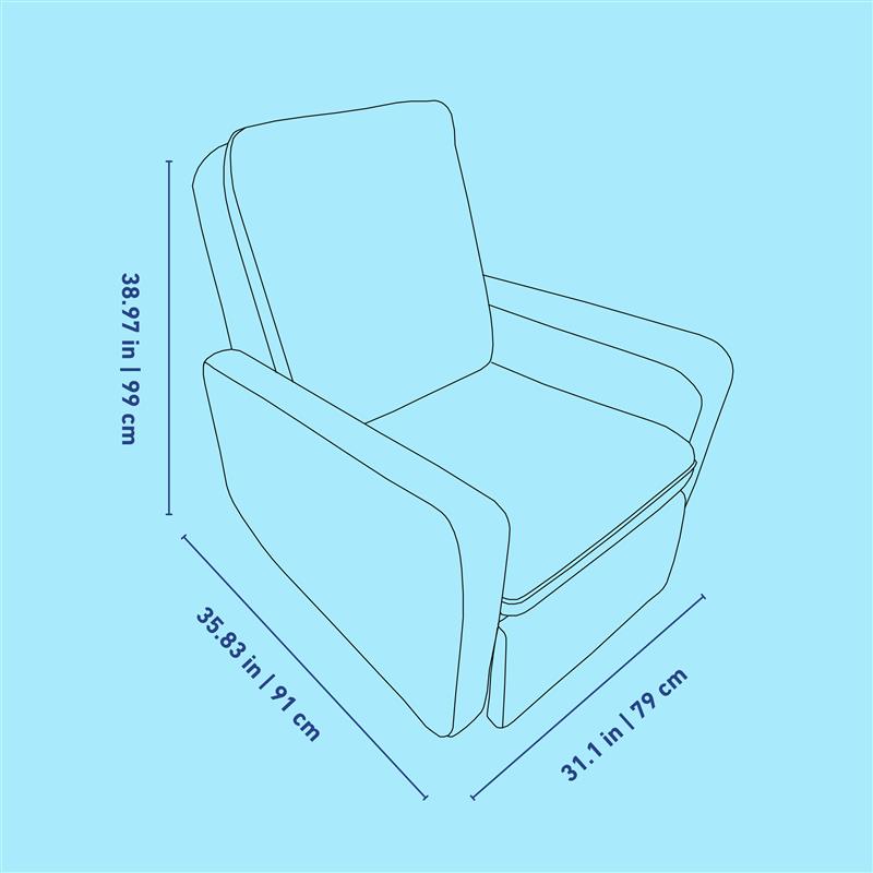 Teddi power recliner line drawing with dimensions