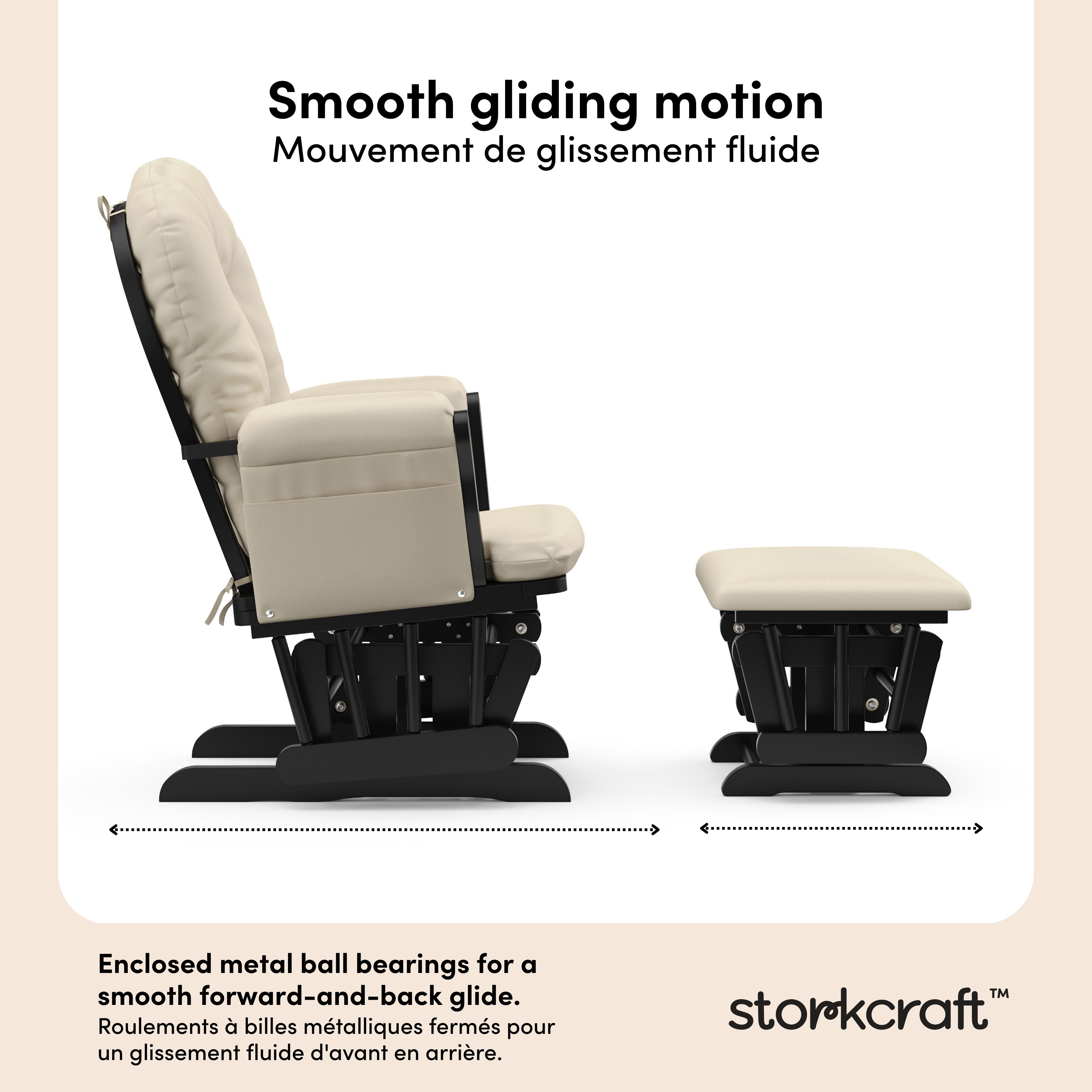 Hoop black with beige glider and ottoman motion callout