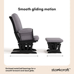 Tuscany black with gray swirl glider and ottoman smooth gliding motion callout