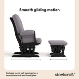 Tuscany black with gray swirl glider and ottoman smooth gliding motion callout