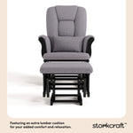 Tuscany black with gray swirl glider and ottoman lumbar cushion callout