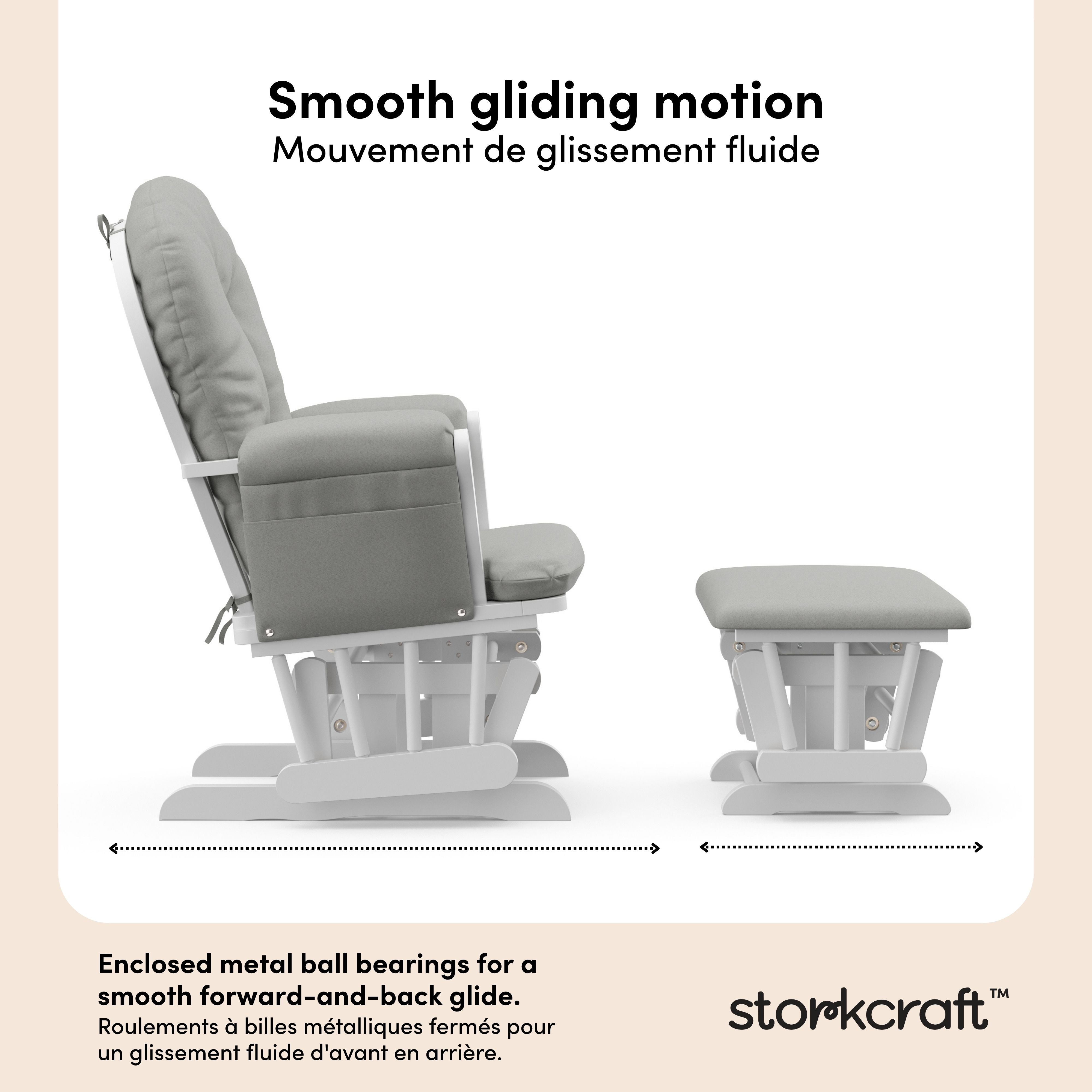 Hoop white with light gray glider and ottoman motion callout