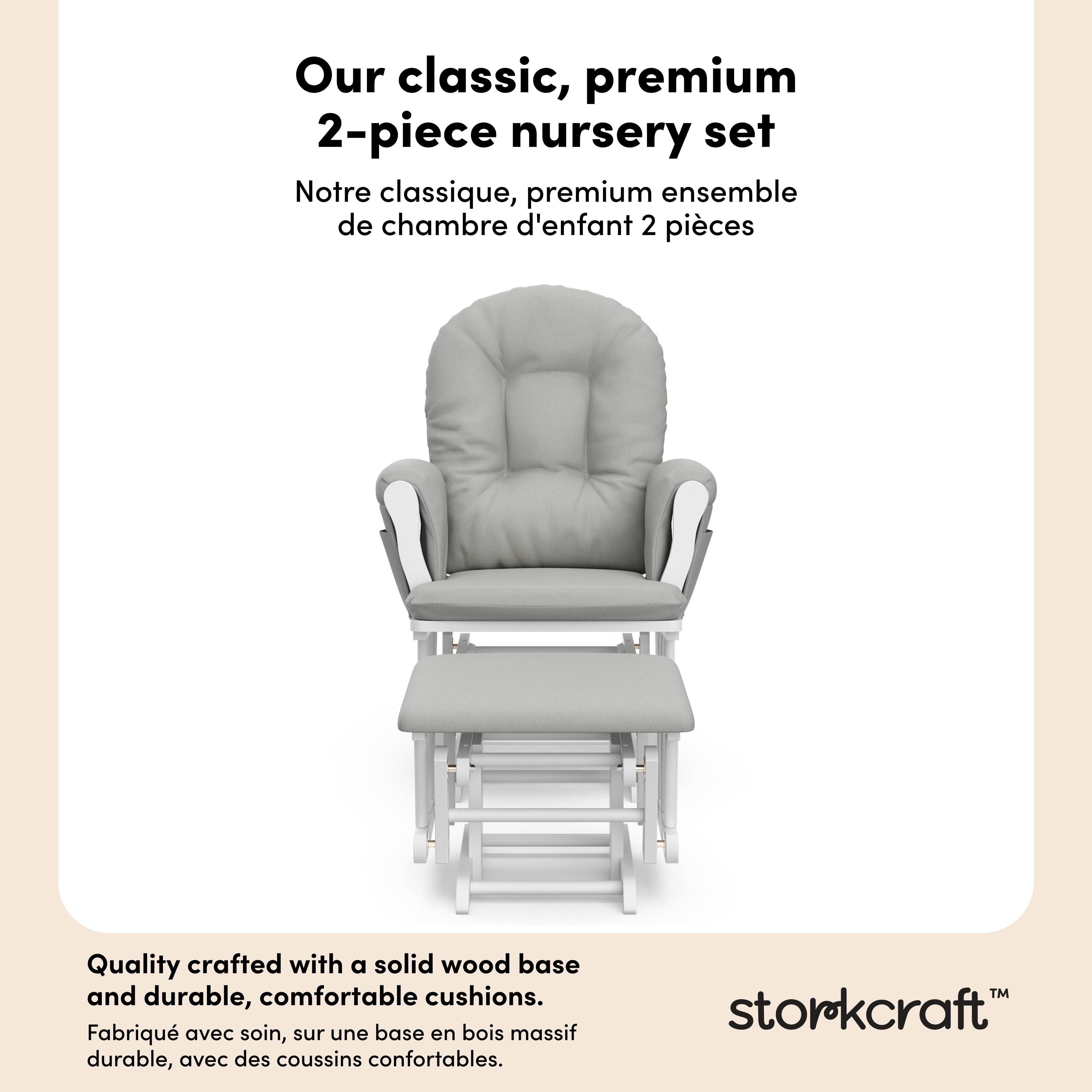 Hoop white with light gray glider and ottoman 2-piece set callout