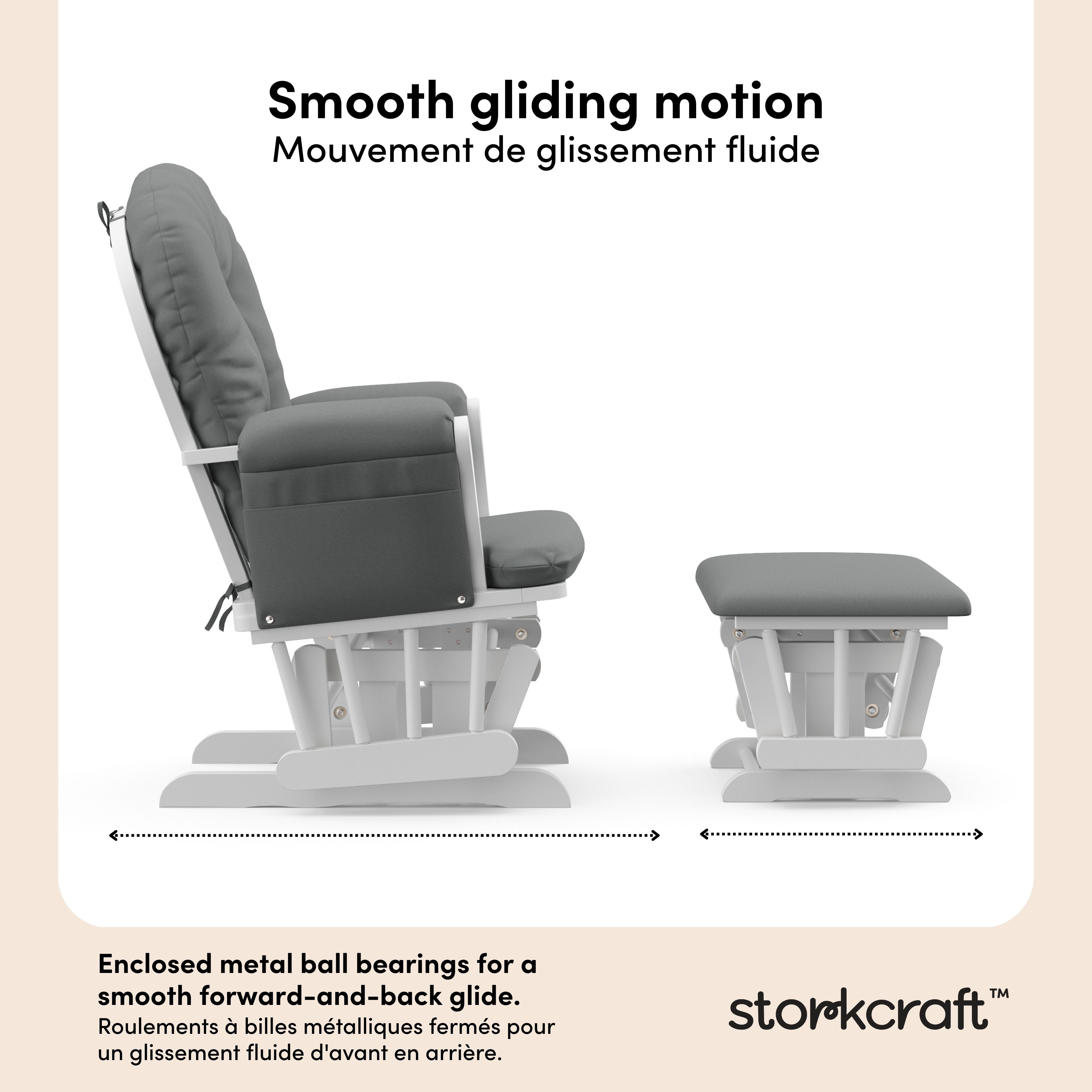 Hoop white with gray glider and ottoman motion callout