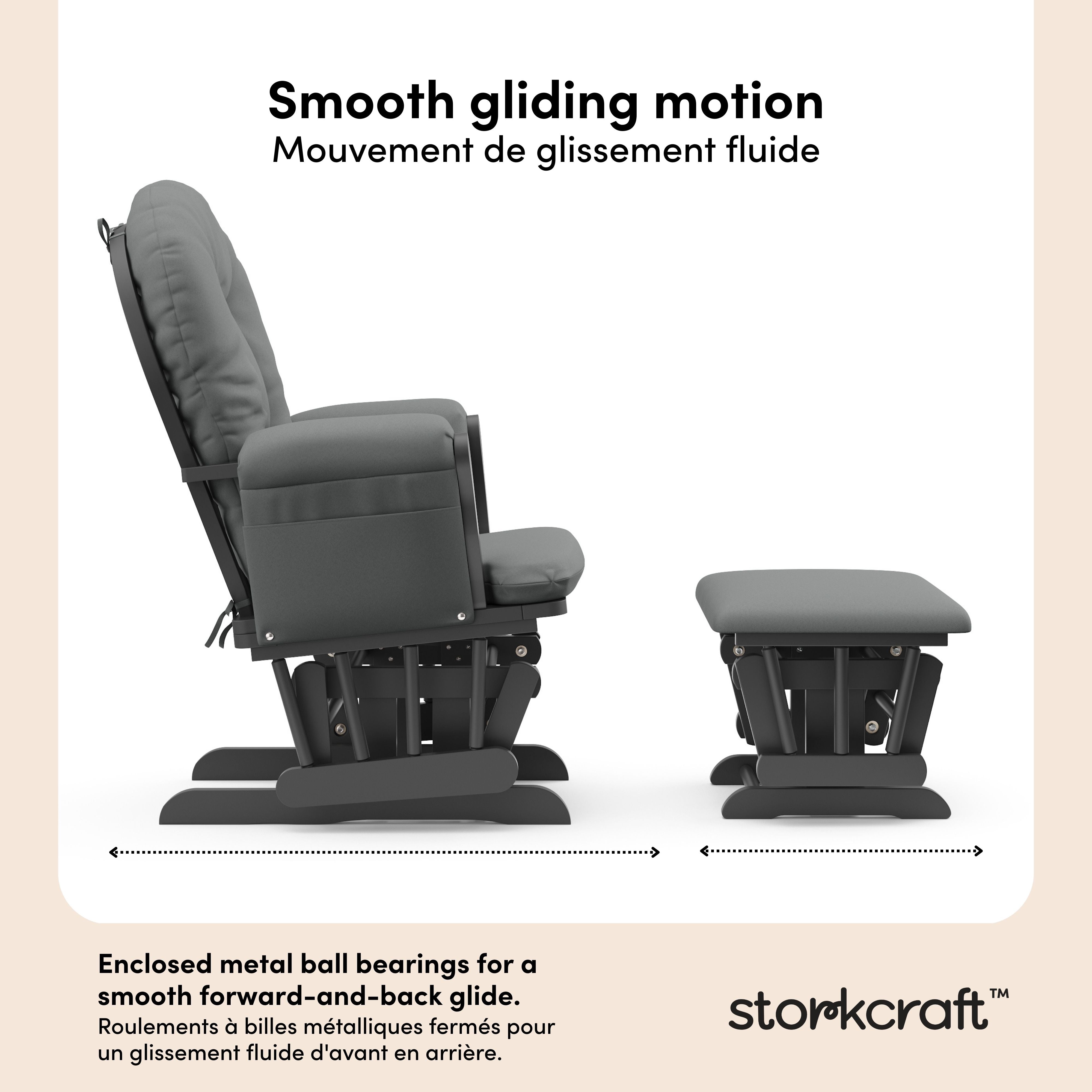 Hoop gray with gray glider and ottoman motion callout