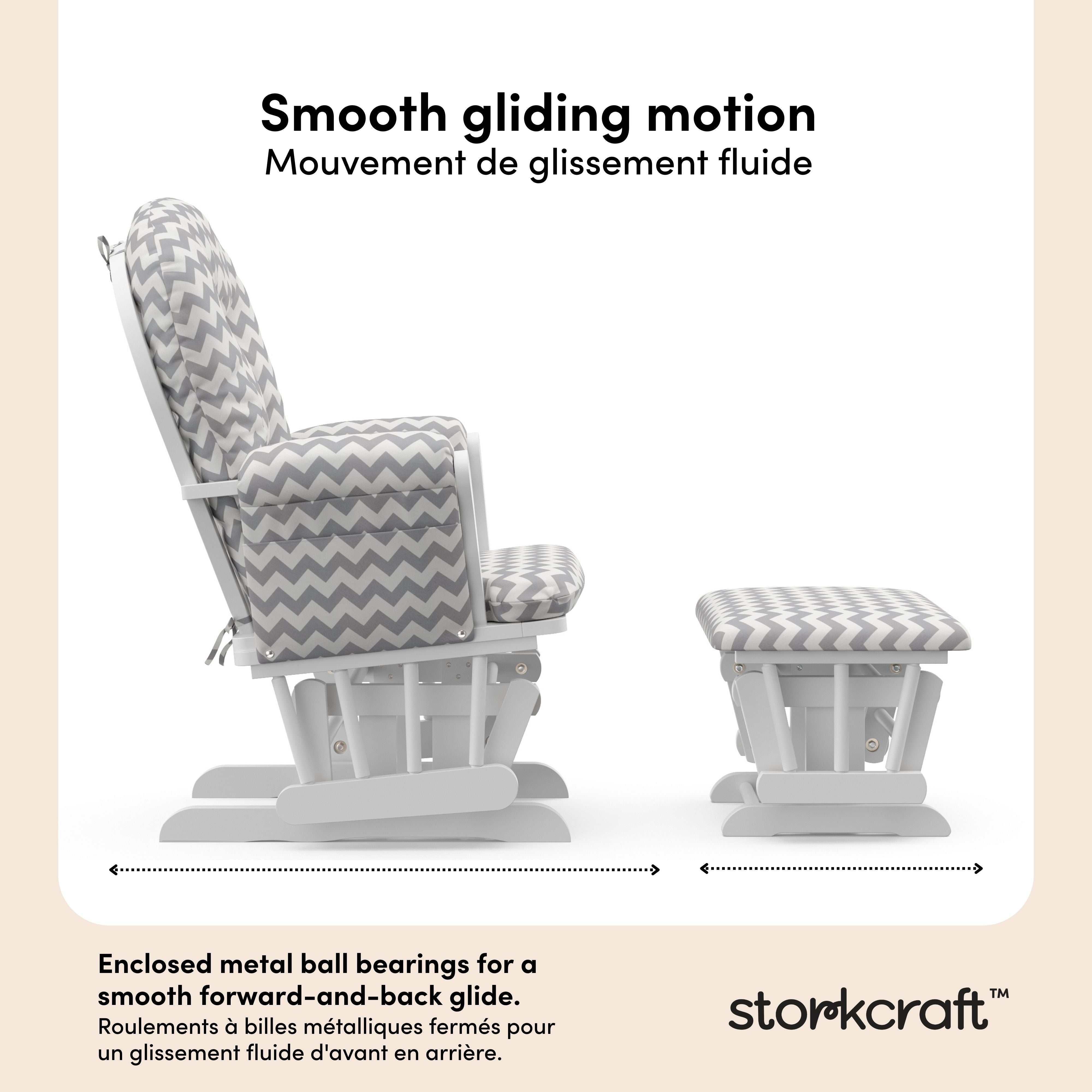 Hoop white with gray chevron glider and ottoman motion callout