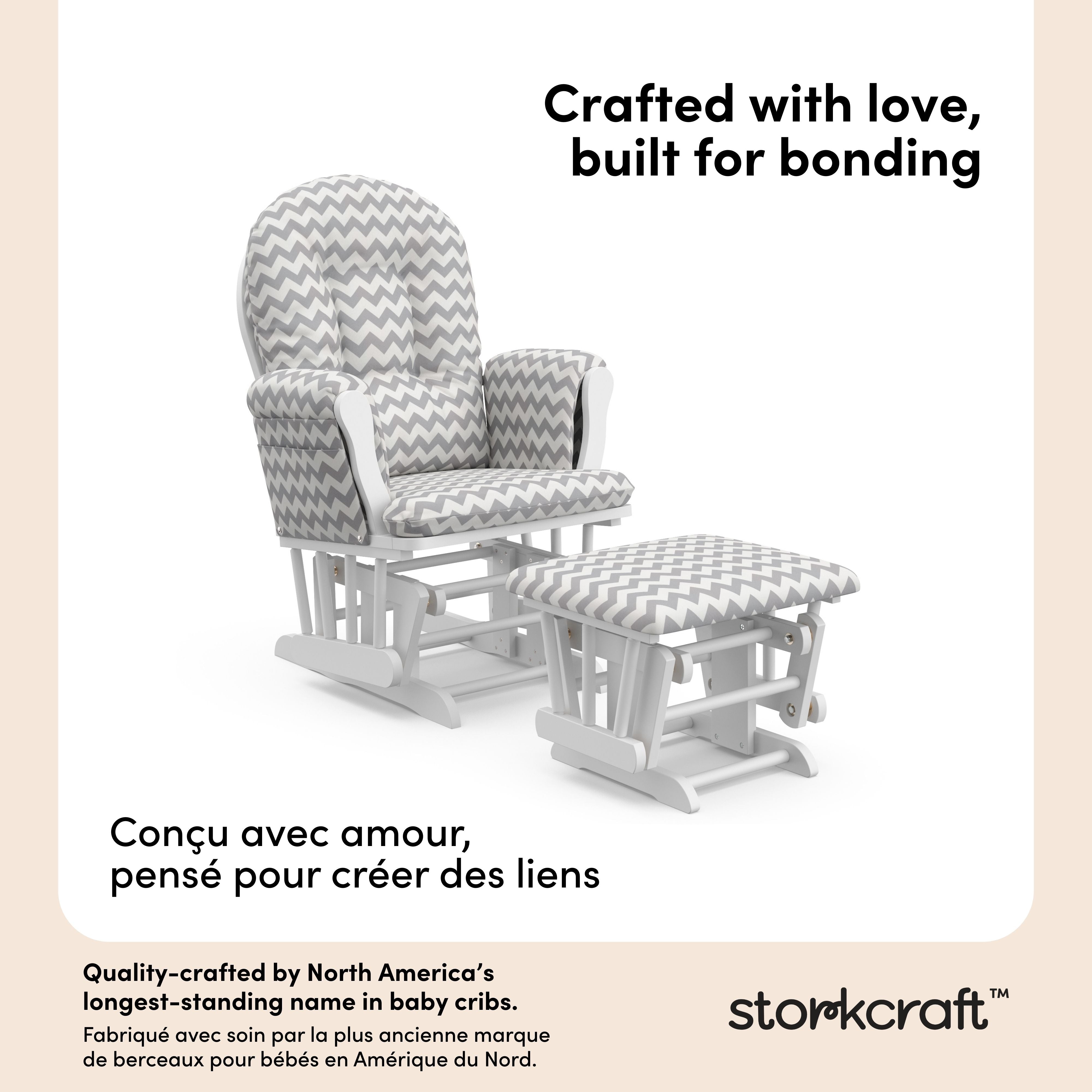 Hoop white with gray chevron glider and ottoman style callout