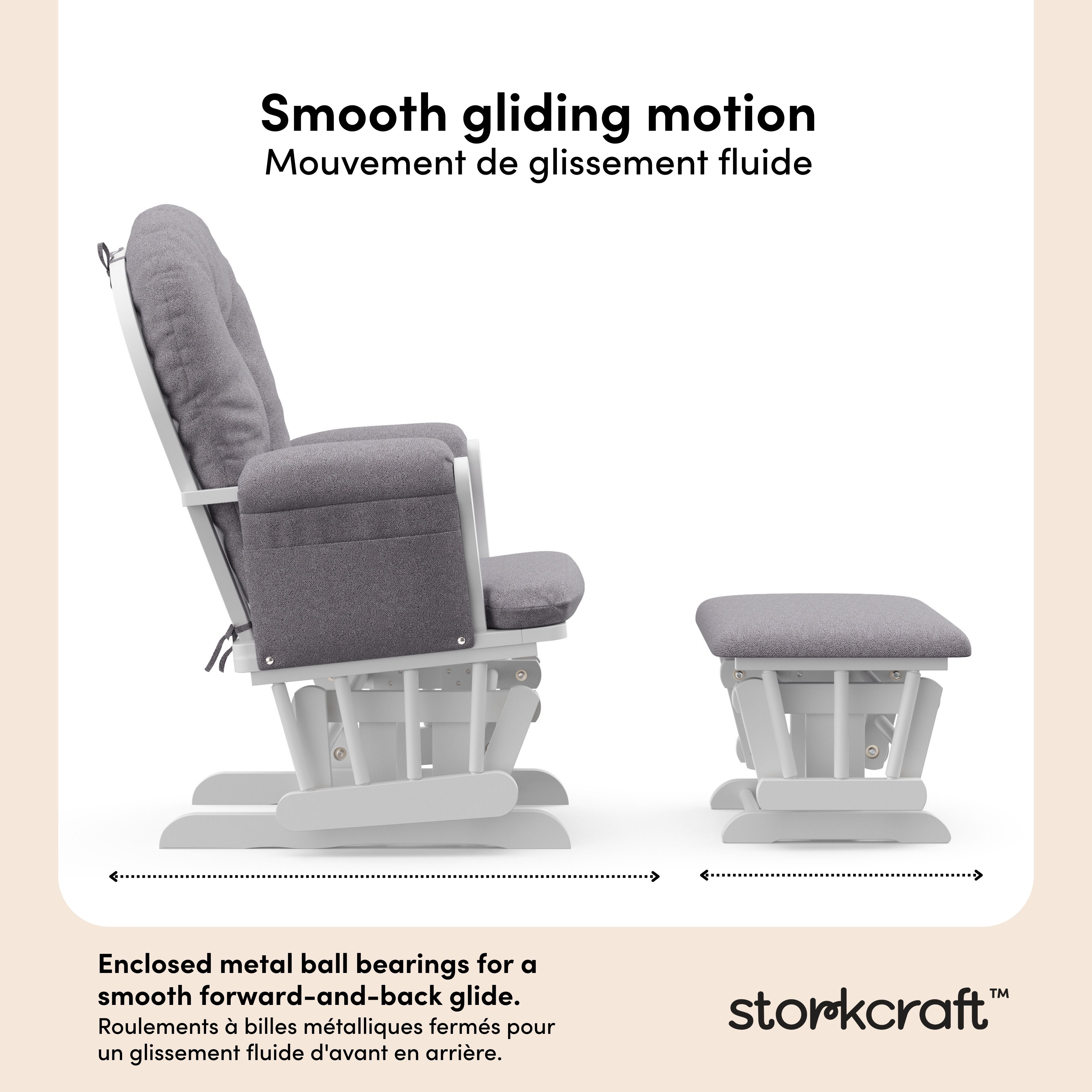Hoop white with gray swirl glider and ottoman motion callout