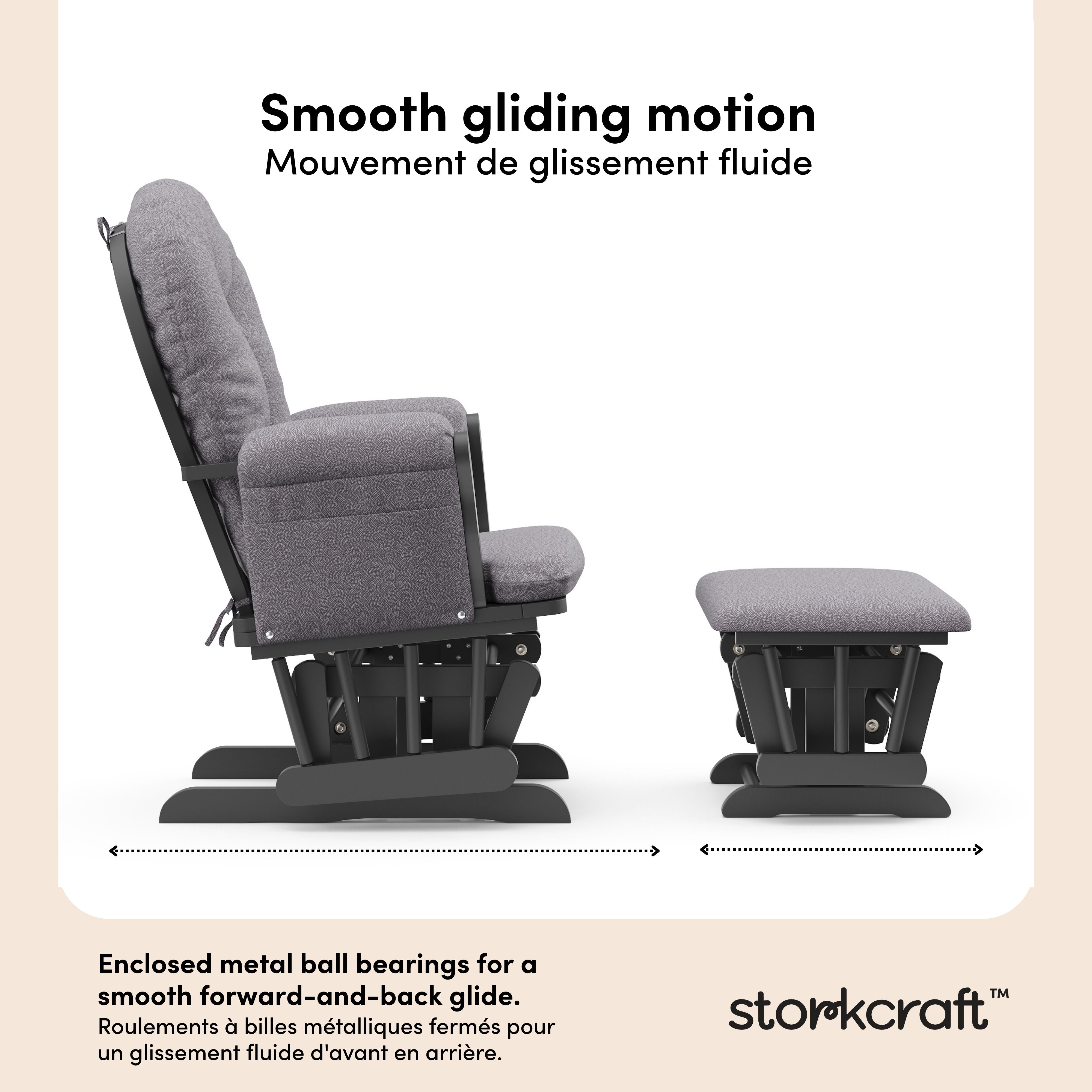 Hoop gray with gray swirl glider and ottoman motion callout