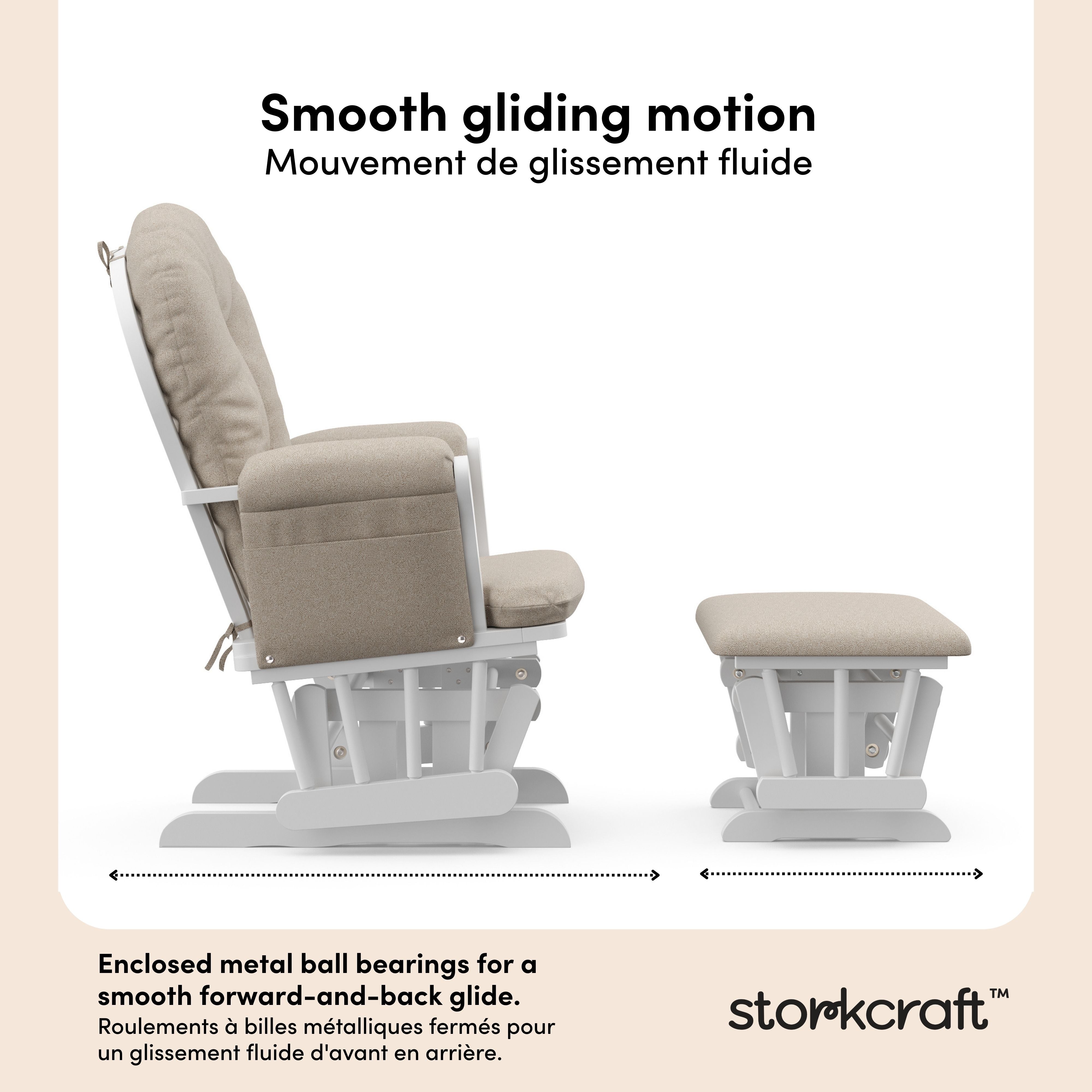 Hoop white with taupe swirl glider and ottoman motion callout