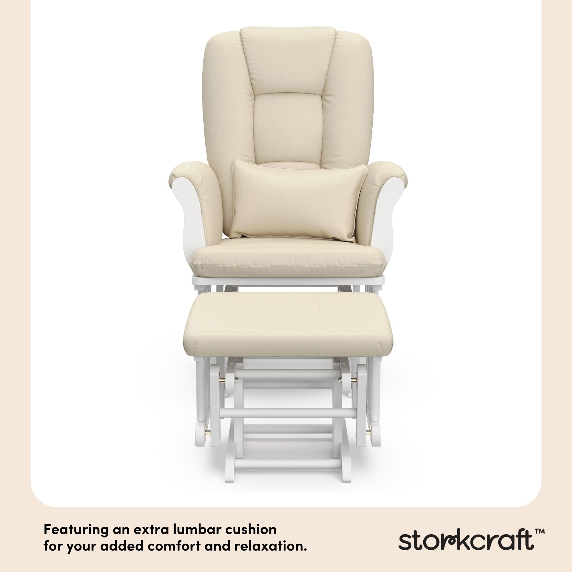 Tuscany white with beige glider and ottoman lumbar cushion callout