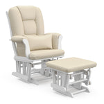 Tuscany white with beige glider and ottoman angle view