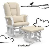 Tuscany white with beige glider and ottoman with black doodles overlaid on image