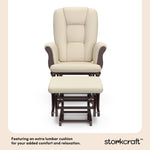 Tuscany espresso with beige glider and ottoman lumbar cushion callout