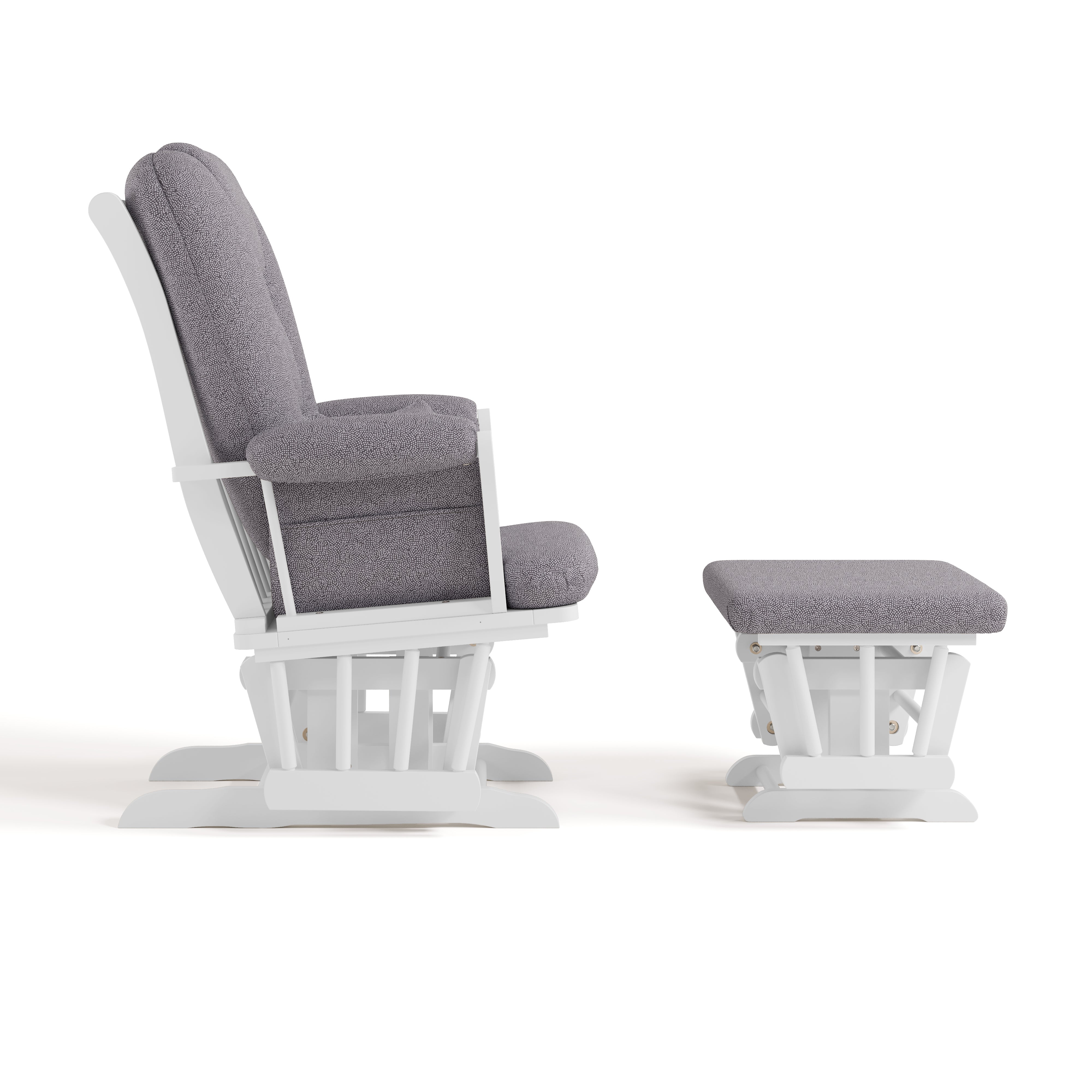 Tuscany white with gray swirl glider and ottoman side view