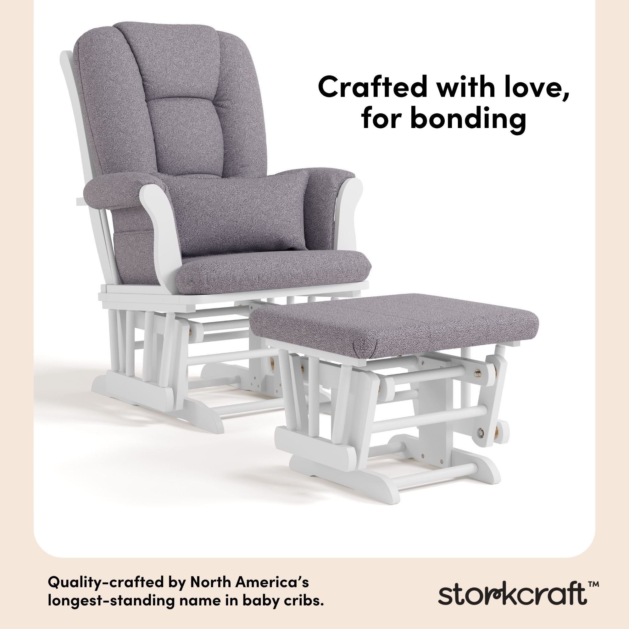 Tuscany white with gray swirl glider and ottoman style callout