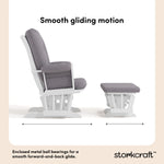 Tuscany white with gray swirl glider and ottoman smooth gliding motion callout