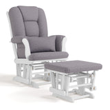 Tuscany white with gray swirl glider and ottoman angle view