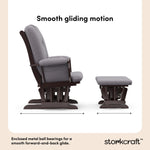 Tuscany espresso with gray swirl glider and ottoman smooth gliding motion callout