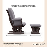 Tuscany espresso with gray swirl glider and ottoman smooth gliding motion callout