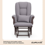 Tuscany espresso with gray swirl glider and ottoman lumbar cushion callout