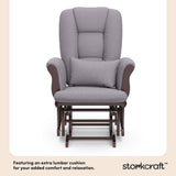 Tuscany espresso with gray swirl glider and ottoman lumbar cushion callout
