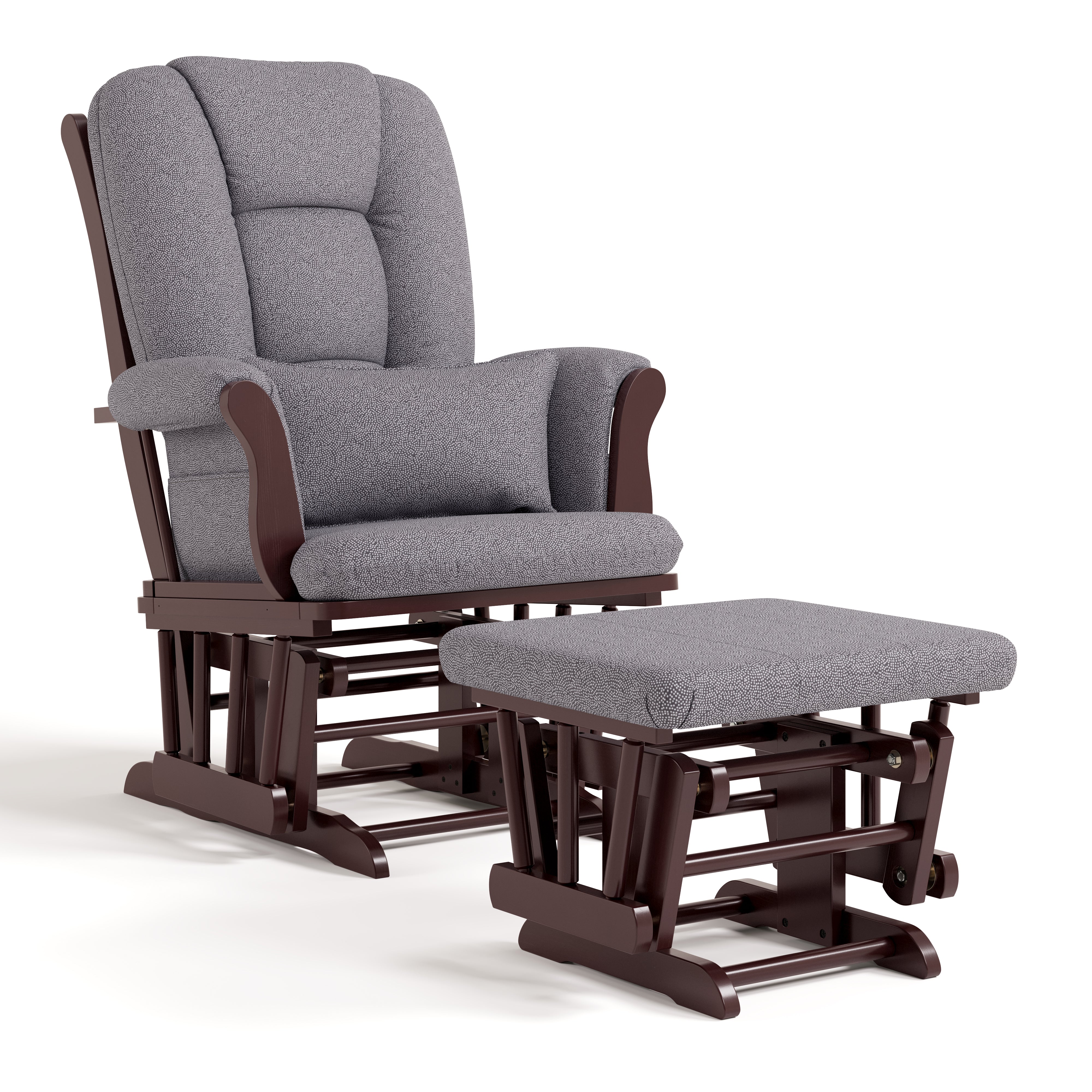 Tuscany espresso with gray swirl glider and ottoman angle view