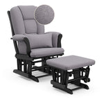Tuscany black with gray swirl glider and ottoman with zoom in on swirl fabric pattern