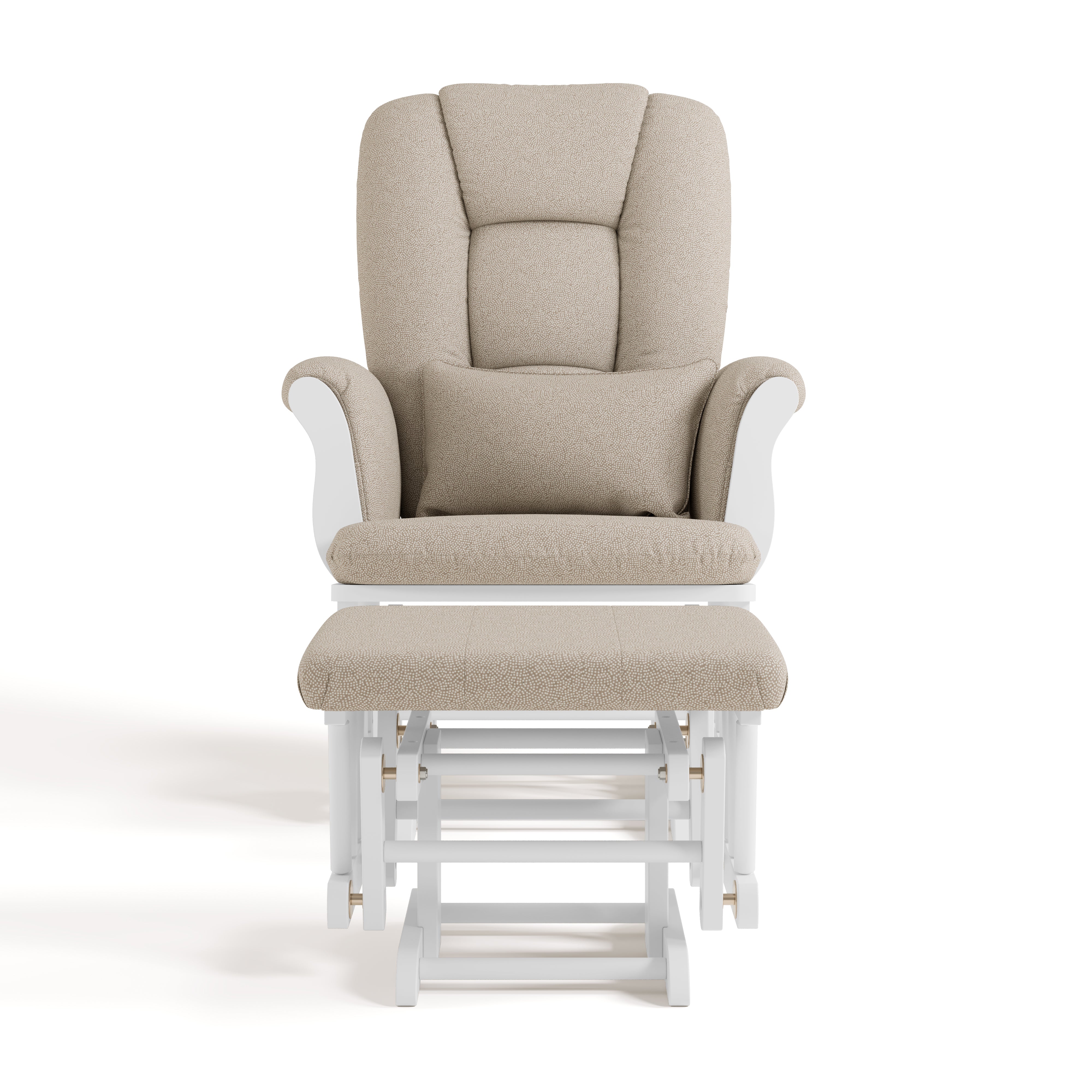 Tuscany white with taupe swirl glider and ottoman front view