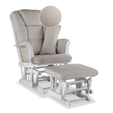 Tuscany white with taupe swirl glider and ottoman with zoom in on swirl fabric pattern