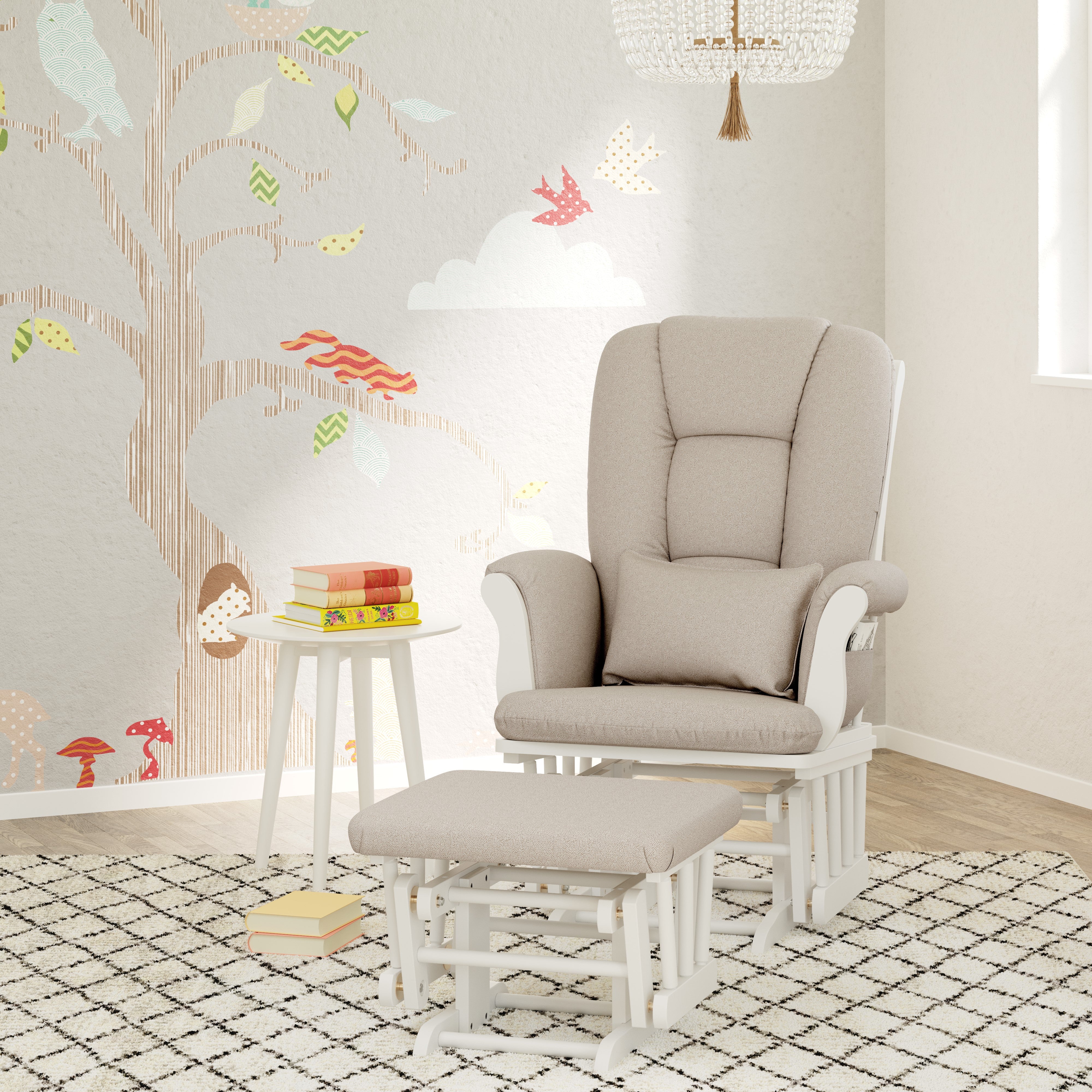 Tuscany white with taupe swirl glider and ottoman in a nursery