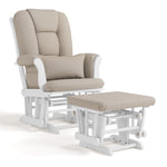 Tuscany white with taupe swirl glider and ottoman angle view